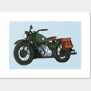 Military cruiser motorcycle cartoon illustration Posters and Art